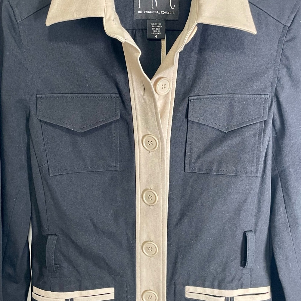 INC Black and Cream Trench Coat - Picture 4 of 9